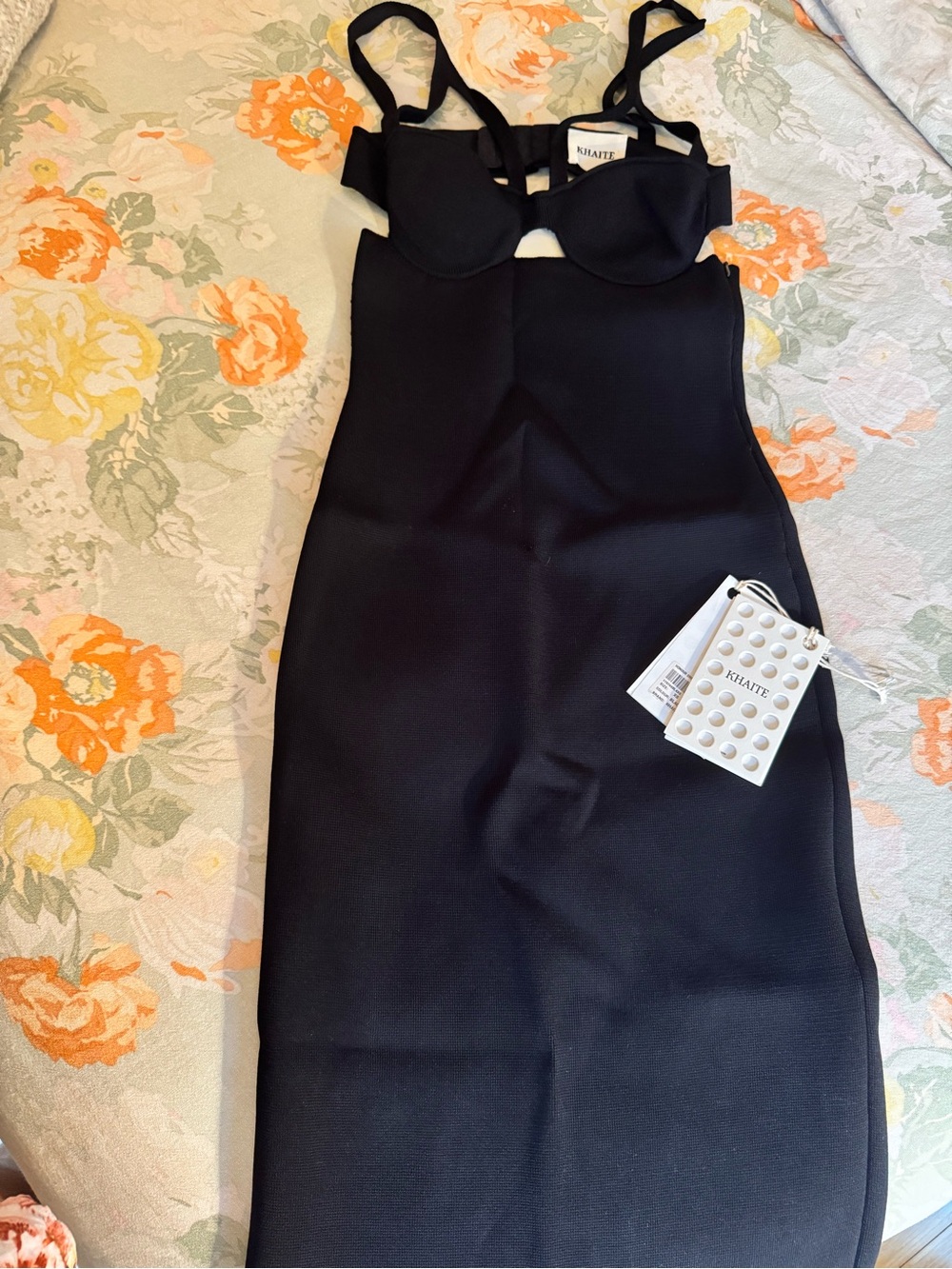 KHAITE Black Sculpted Bust Bodycon Midi Dress